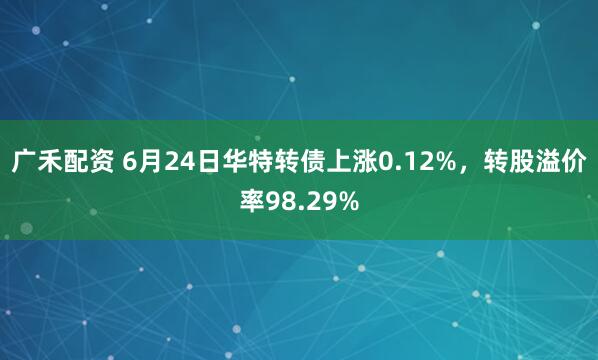 广禾配资 6月24日华特转债上涨0.12%，转股溢价率98.29%